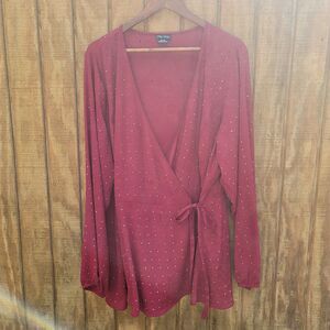 City Chic Ruby Red Bling Flirt Embellished Wrap Blouse Womens Plus Size XL/22